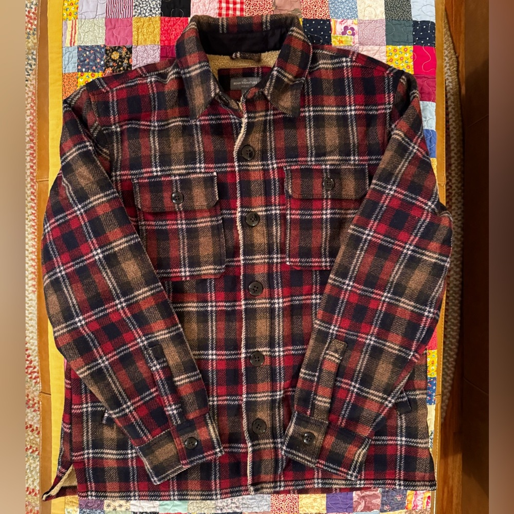 L.L. Bean Signature Men's Sherpa Lined Wool Flannel Shirt Jacket - Large